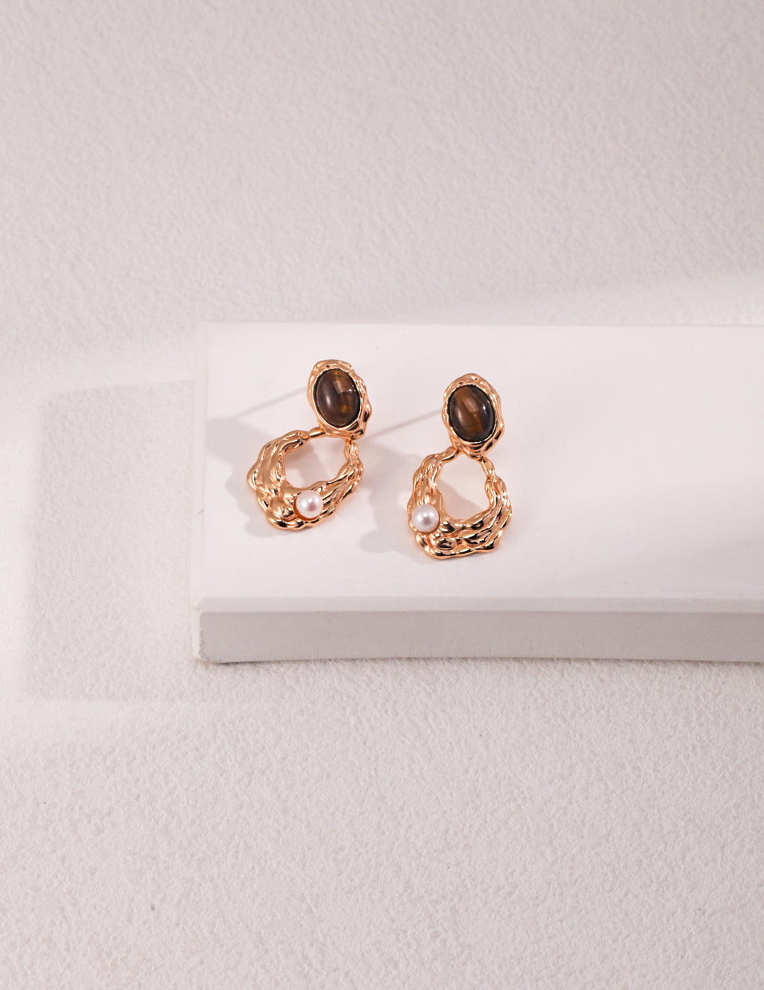 STERLING SILVER TIGER EYE DROP EARRINGS