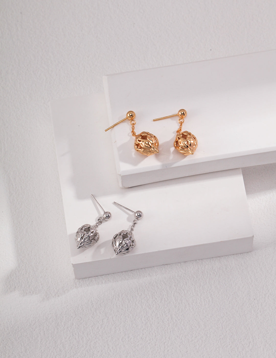 STERLING SILVER FLOWER CLUSTER SERIES DROP STUD EARRINGS