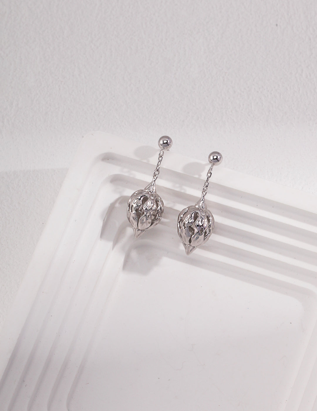STERLING SILVER FLOWER CLUSTER SERIES DROP STUD EARRINGS