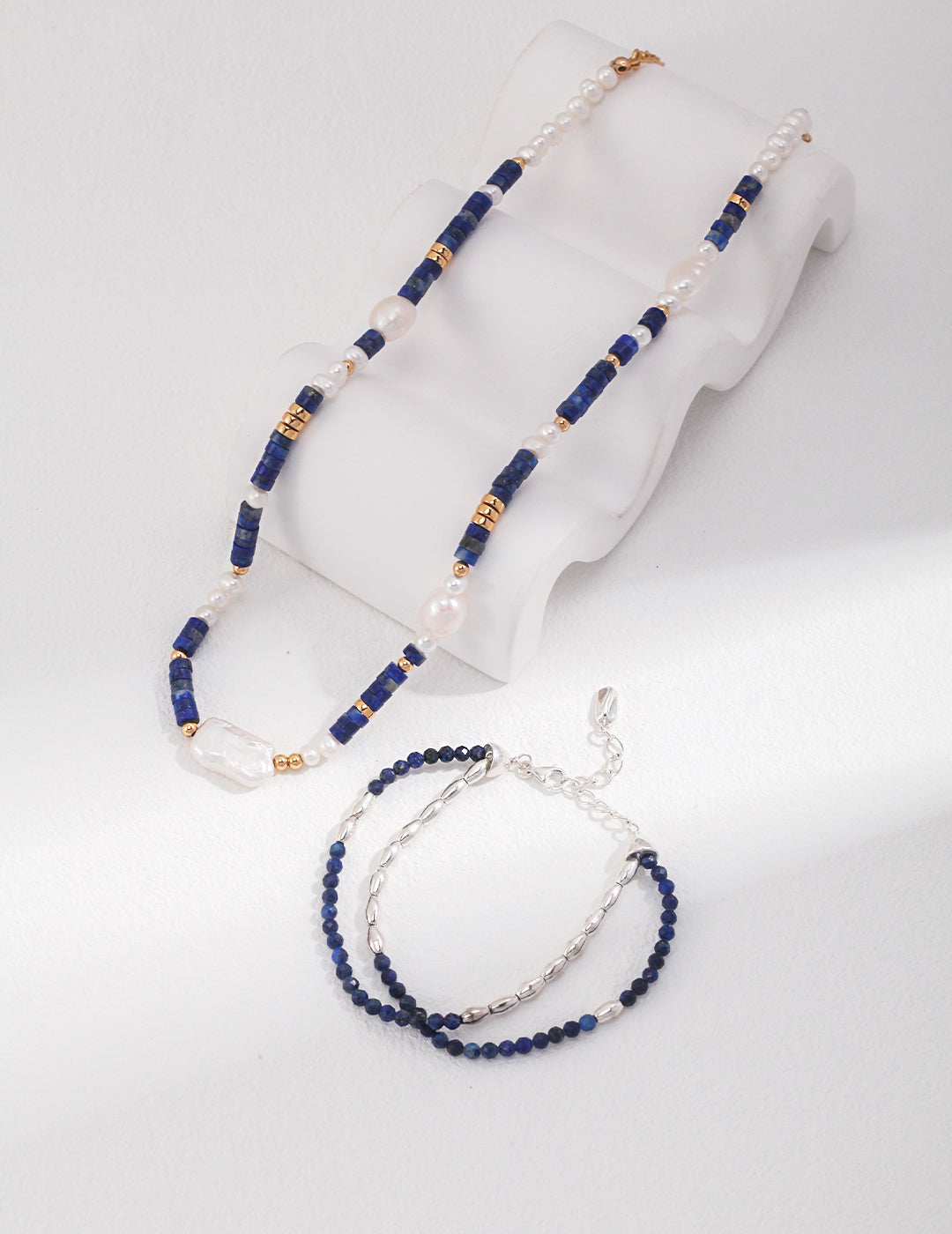 STERLING SILVER LAPIS LAZULI PEARL NECKLACE