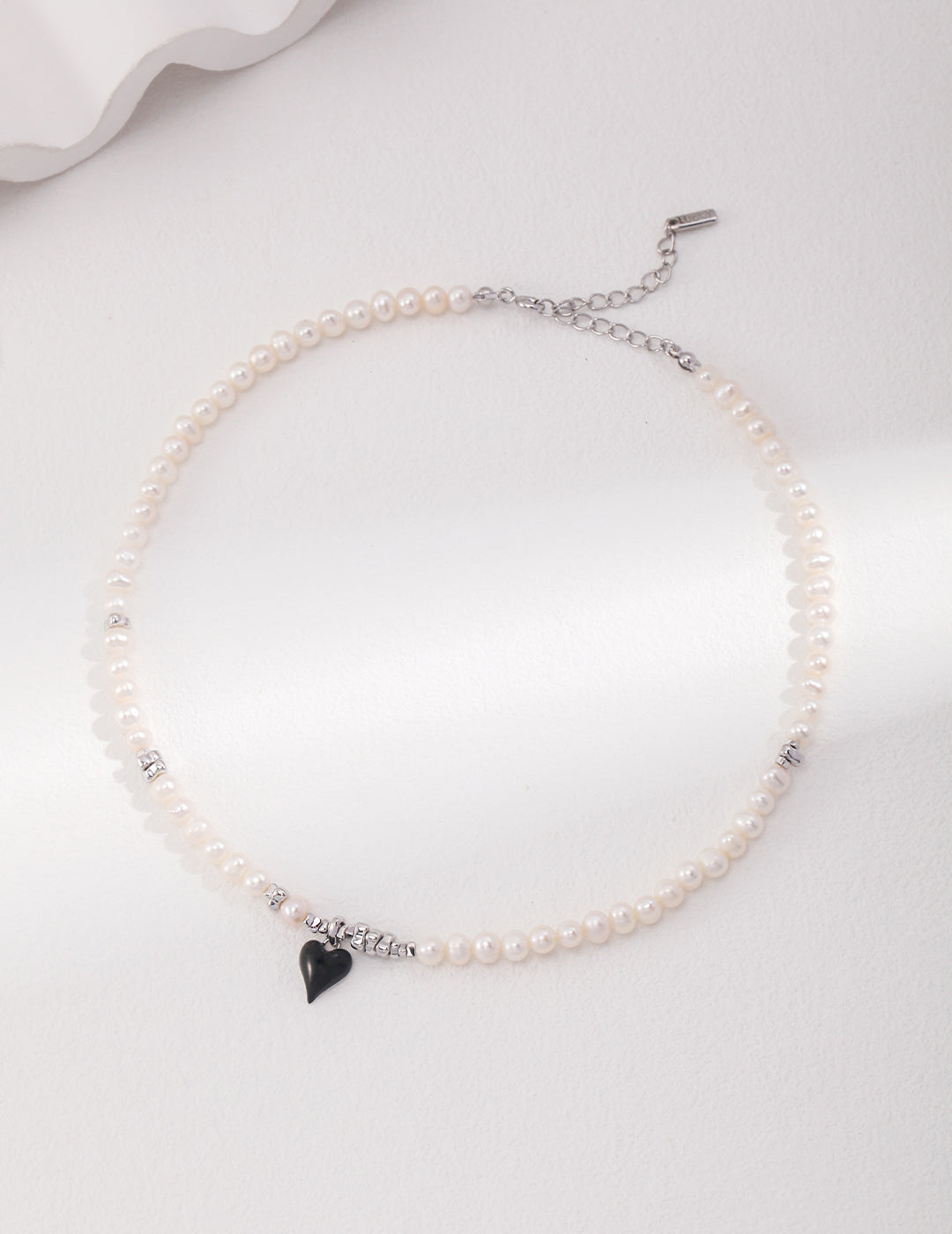 STERLING SILVER DRIP GLAZED PEARL HEART NECKLACE