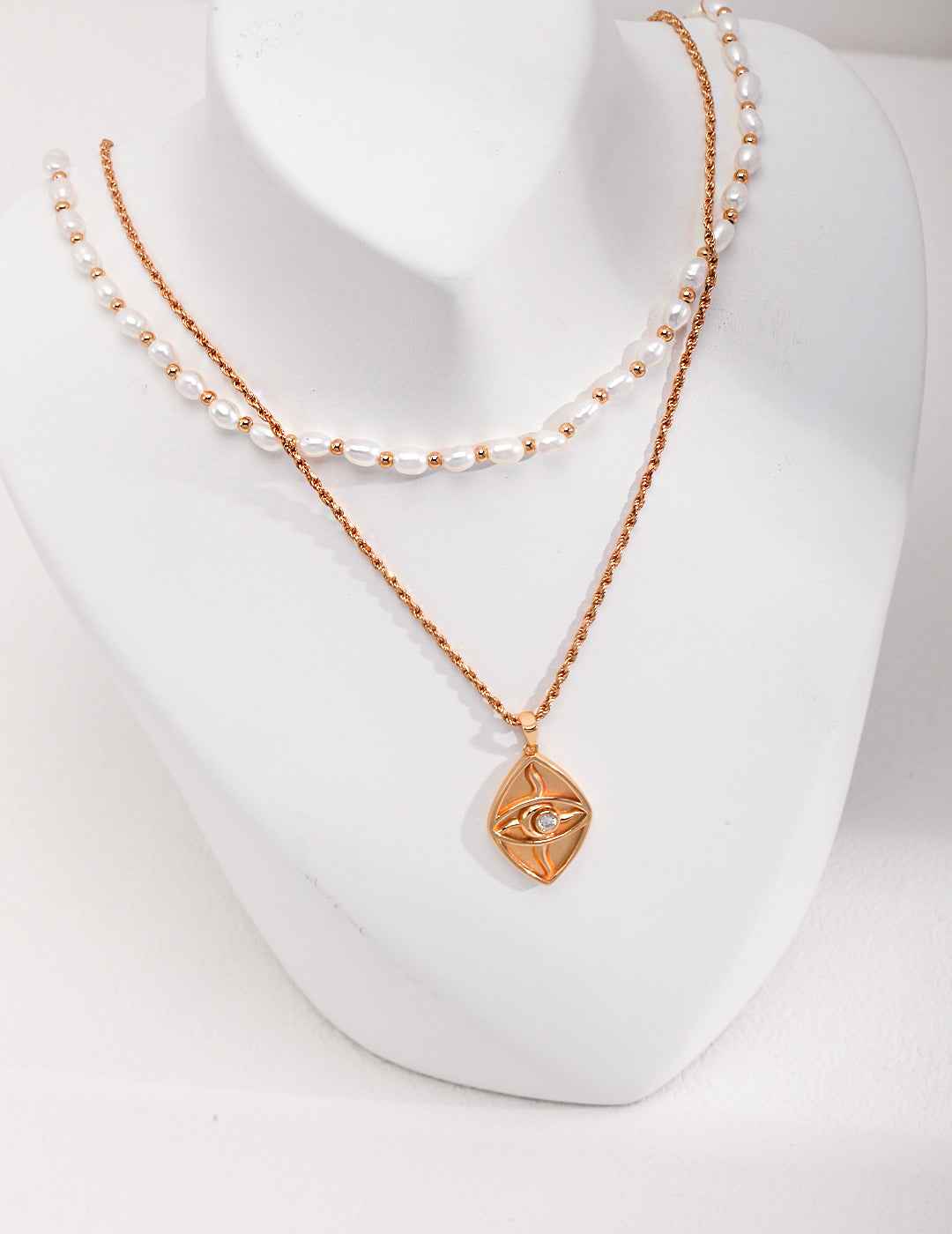 STERLING SILVER ZIRCON EVIL EYE VERSATILE STACKING NECKLACE