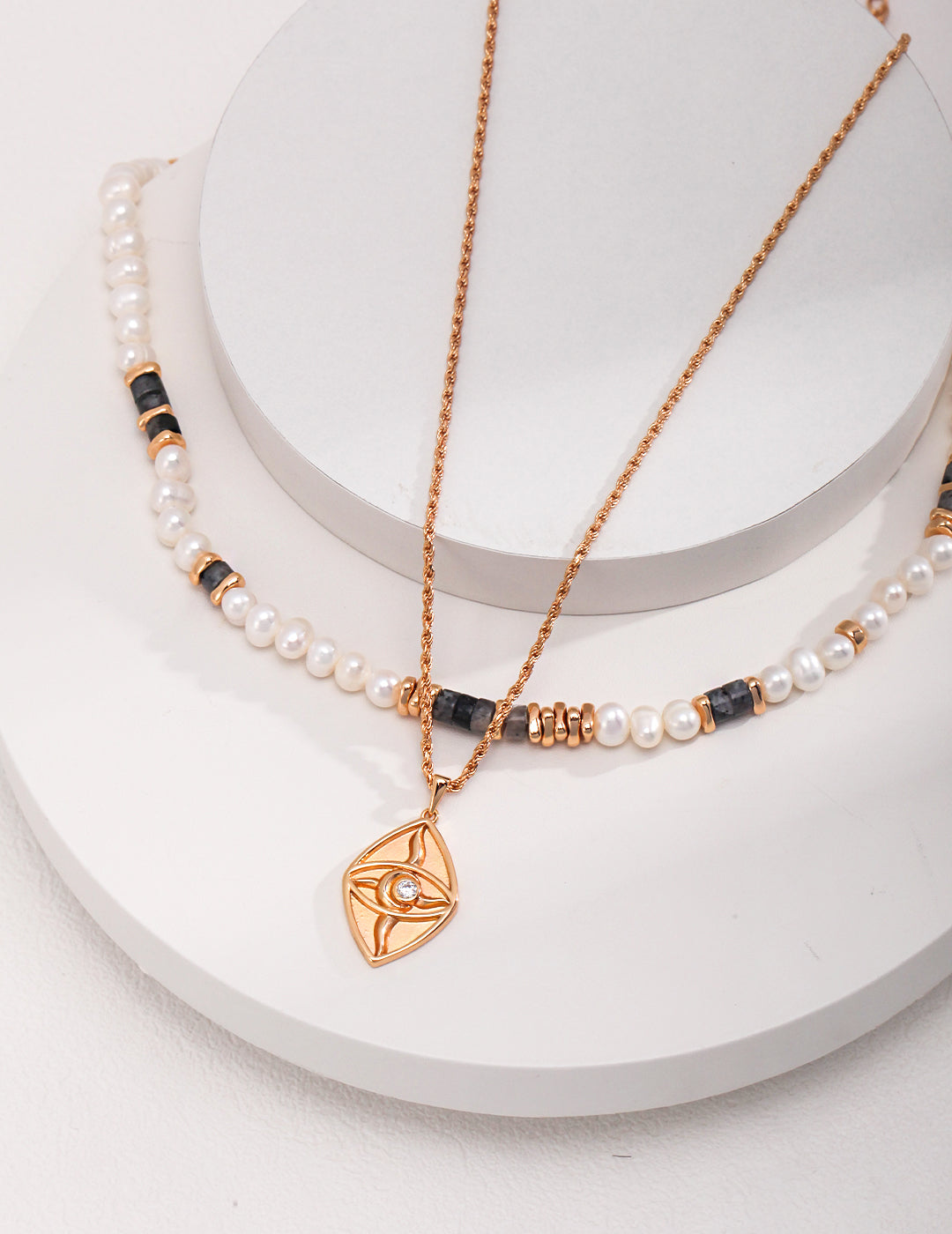 STERLING SILVER ZIRCON EVIL EYE VERSATILE STACKING NECKLACE