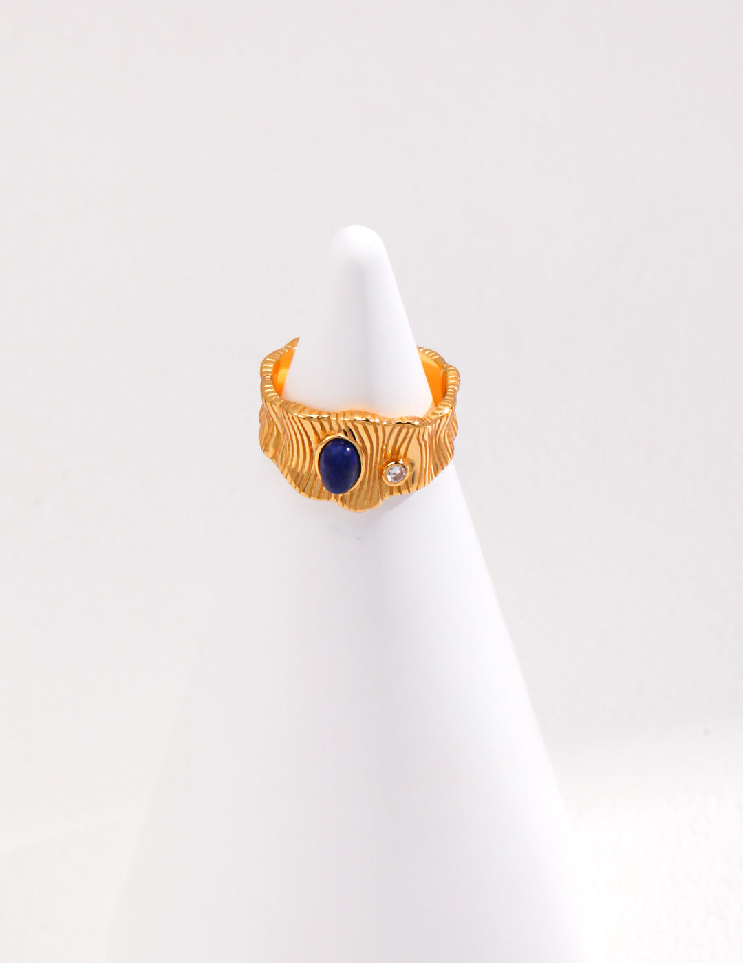 STERLING SILVER ZIRCON LAPIS LAZULI ADJUSTABLE RING