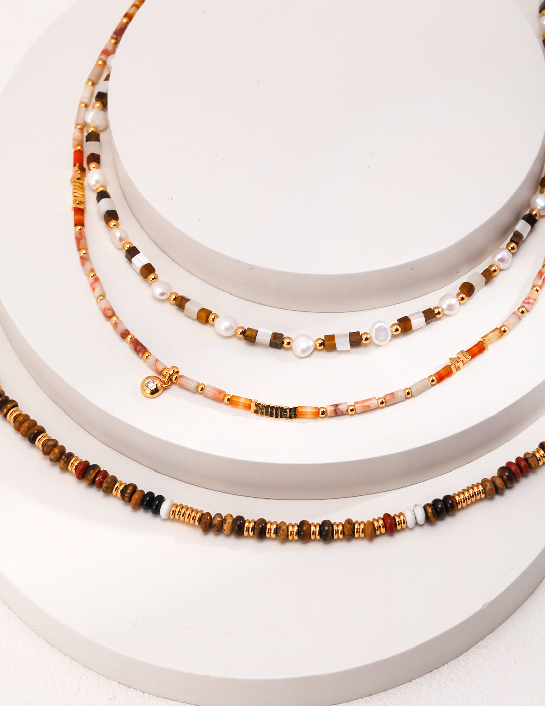 STERLING SILVER BLACK ONYX TIGER EYE BEAD NECKLACE