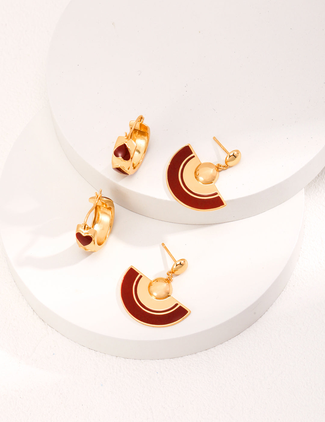 STERLING SILVER FAN-SHAPED DRIP GLAZE EARRINGS