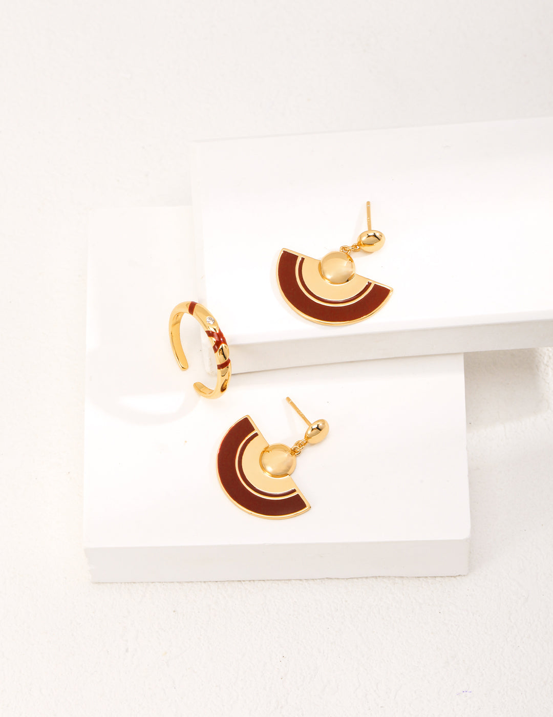 STERLING SILVER FAN-SHAPED DRIP GLAZE EARRINGS