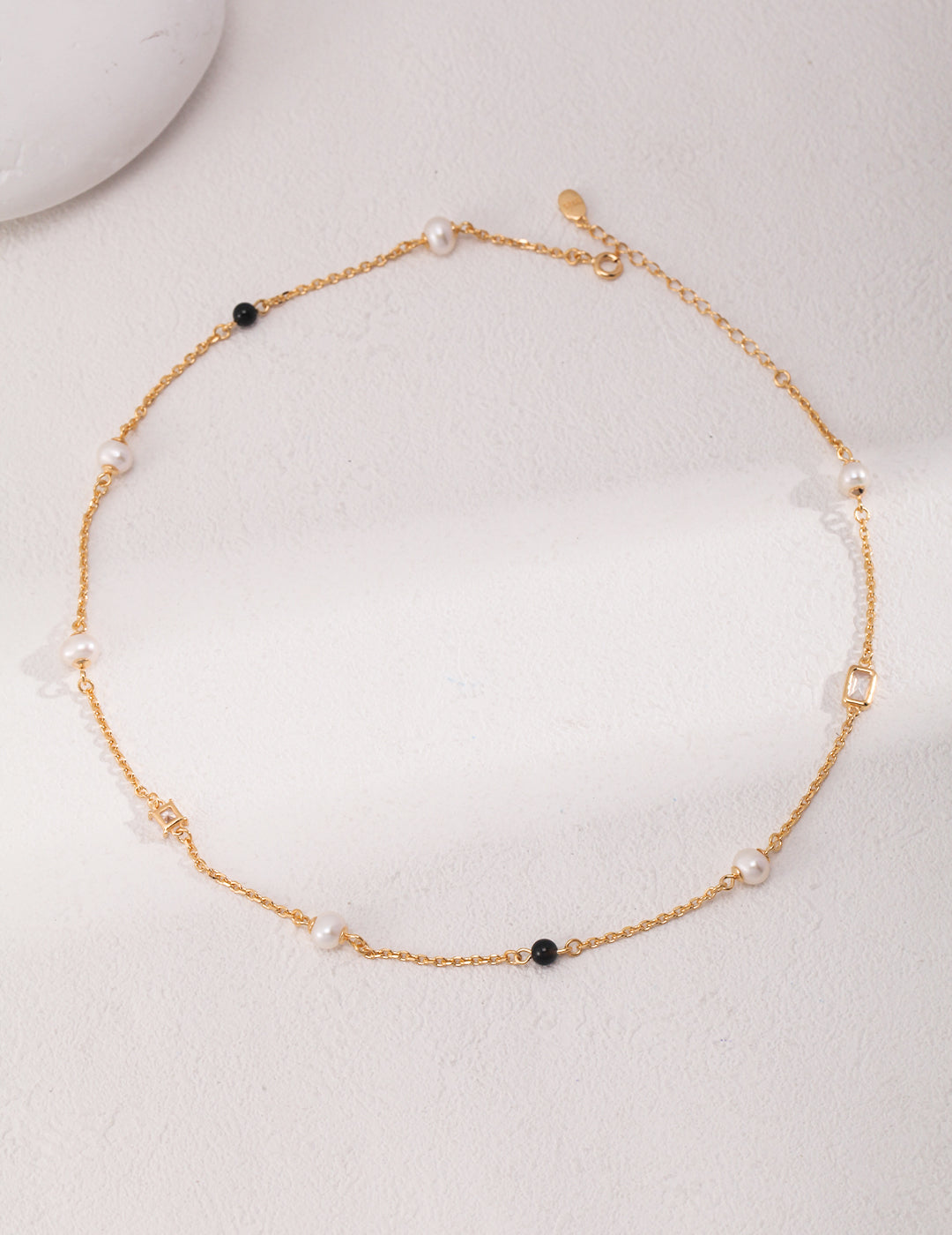STERLING SILVER PEARL ONYX STACKING NECKLACE