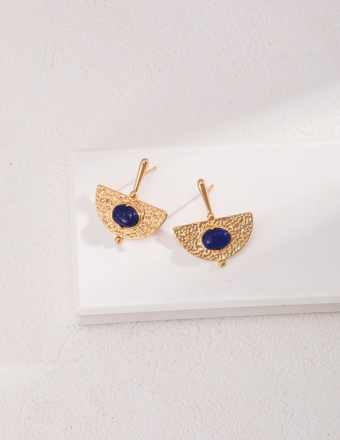 STERLING SILVER LAPIS LAZULI HALF MOON STUD EARRINGS