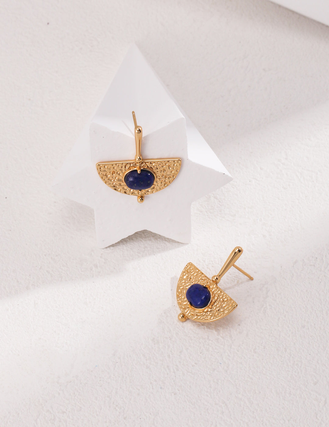 STERLING SILVER LAPIS LAZULI HALF MOON STUD EARRINGS