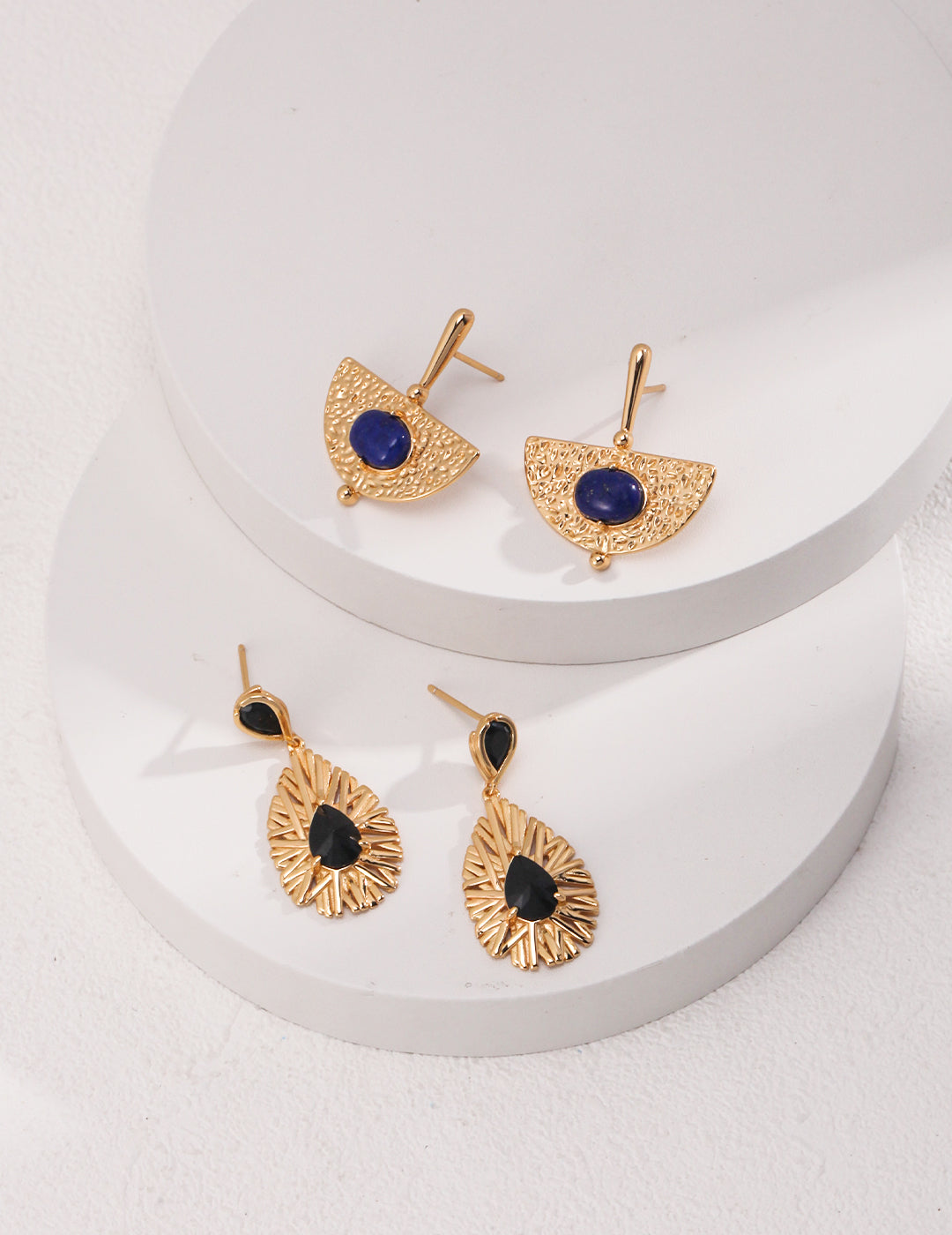 STERLING SILVER LAPIS LAZULI HALF MOON STUD EARRINGS