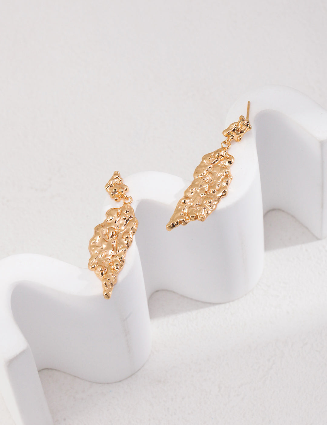 STERLING SILVER HAND-CARVED LEAFY DROP EARRINGS