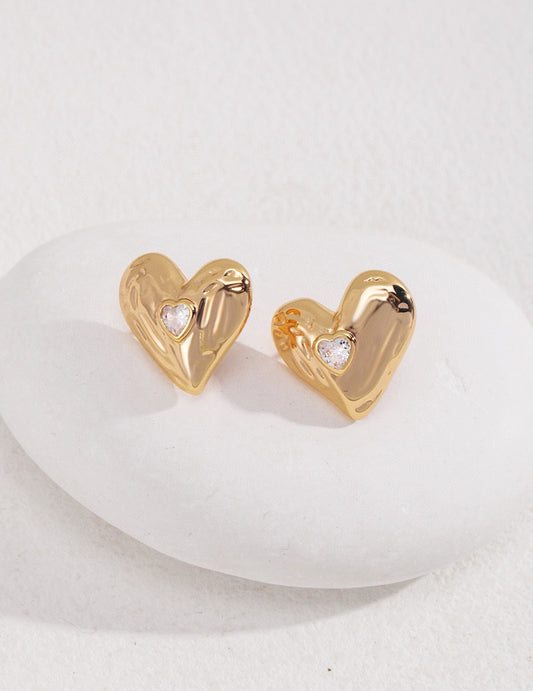 STERLING SILVER RHINESTONE HEART STUD EARRINGS