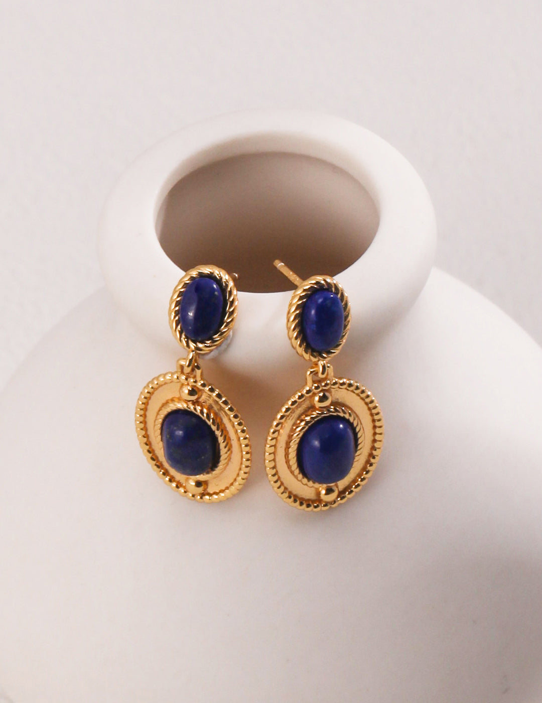 NATURAL LAPIS LAZULI VINTAGE STUD EARRINGS