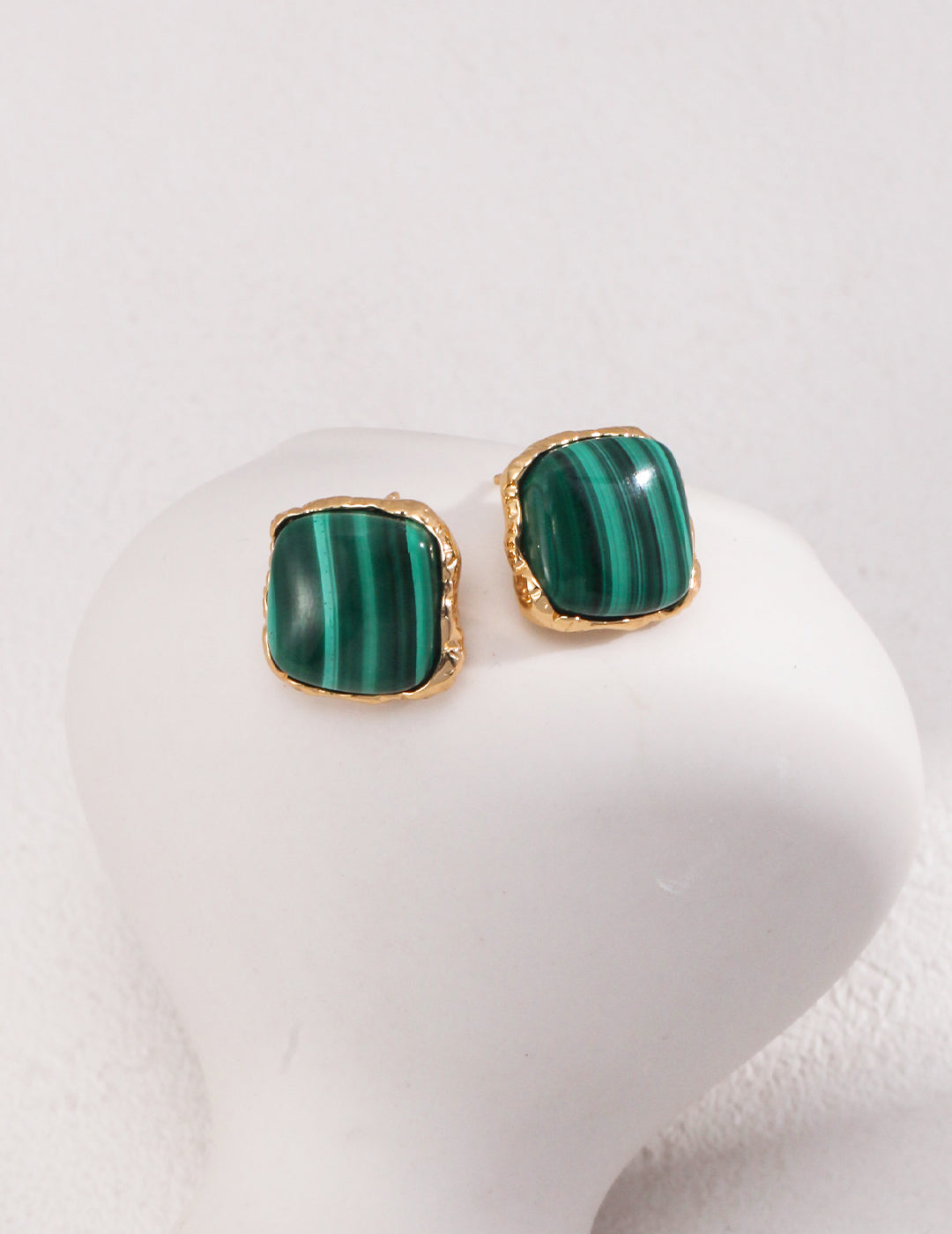 STERLING SILVER SQUARED MALACHITE STUD EARRINGS