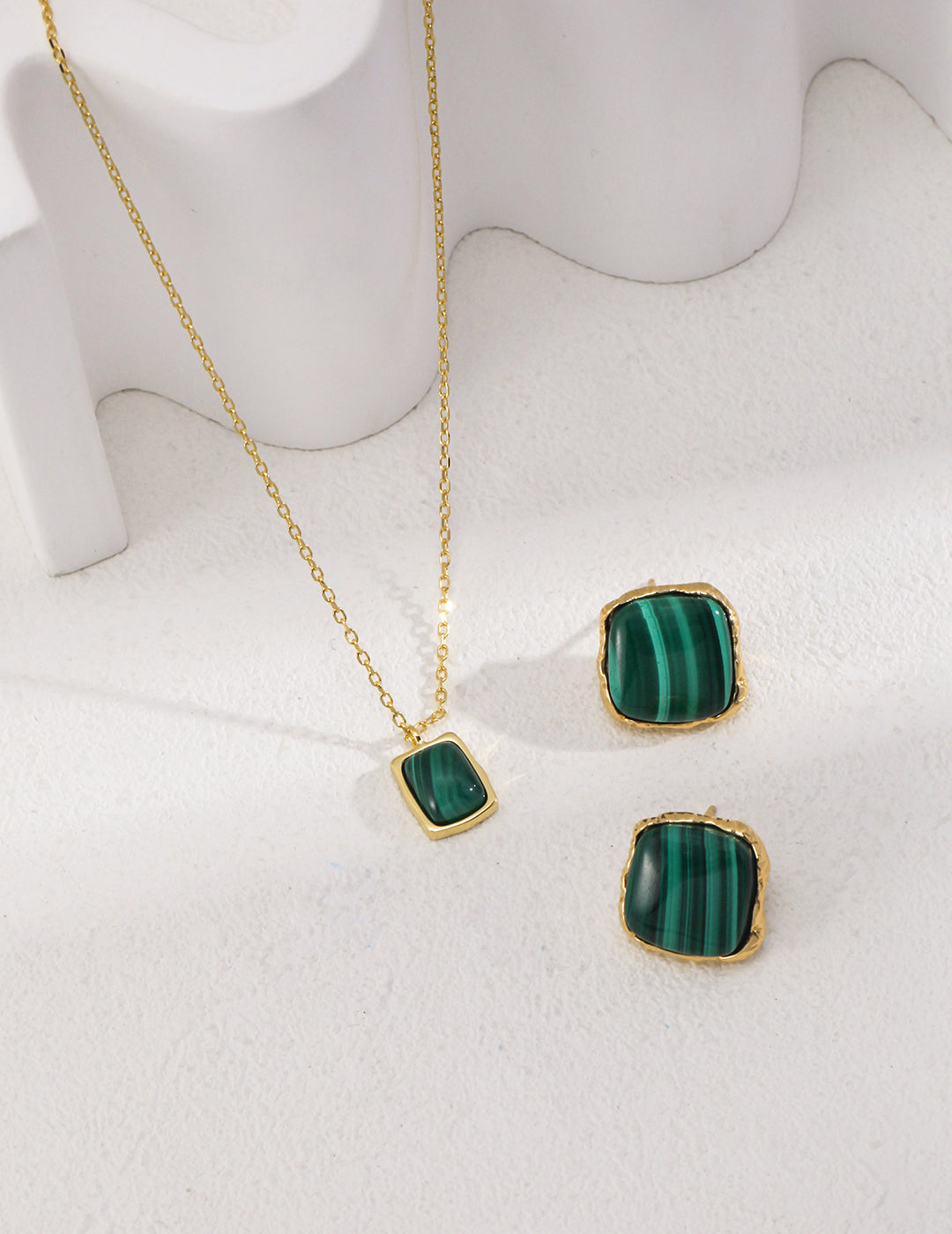 STERLING SILVER SQUARED MALACHITE STUD EARRINGS