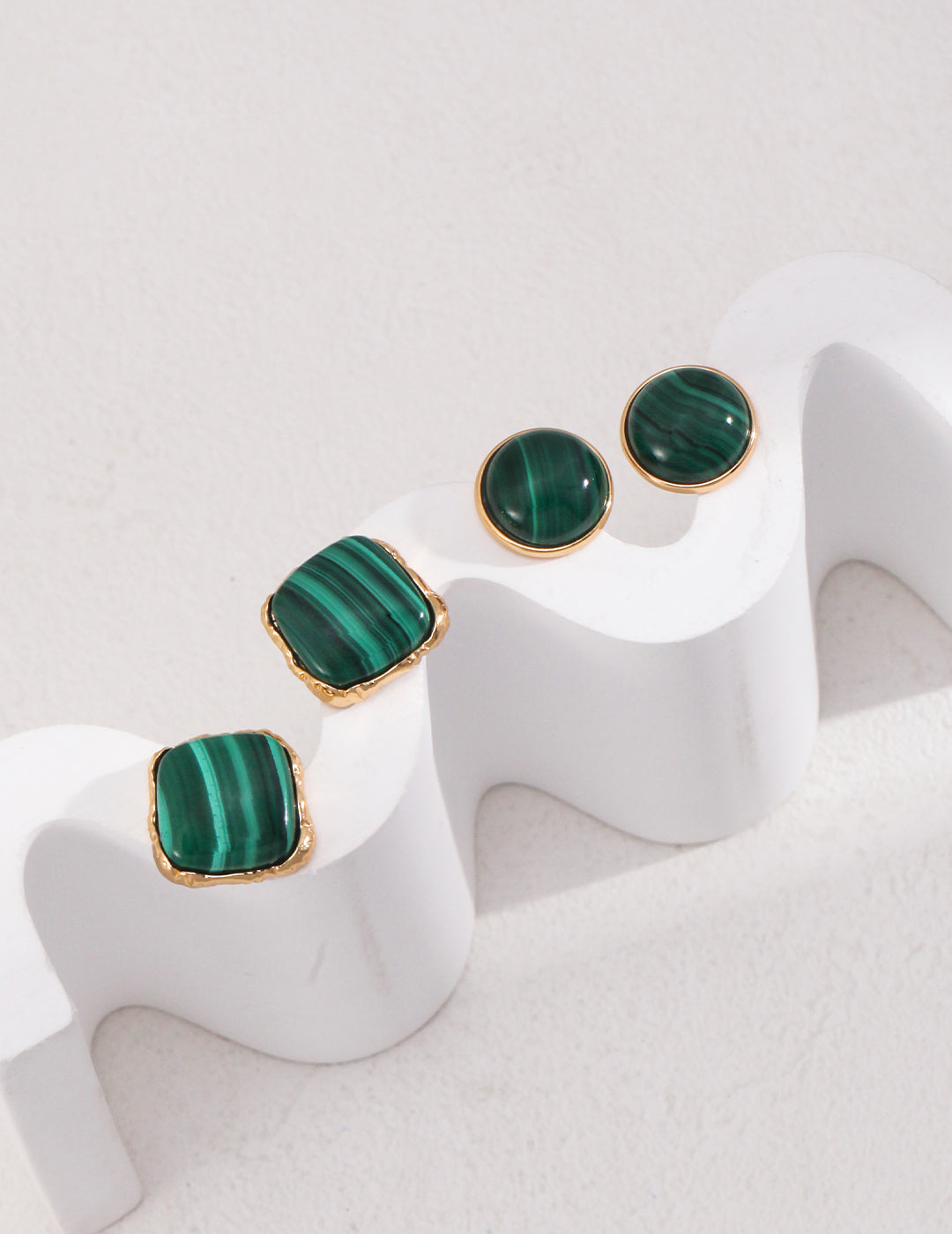 STERLING SILVER SQUARED MALACHITE STUD EARRINGS