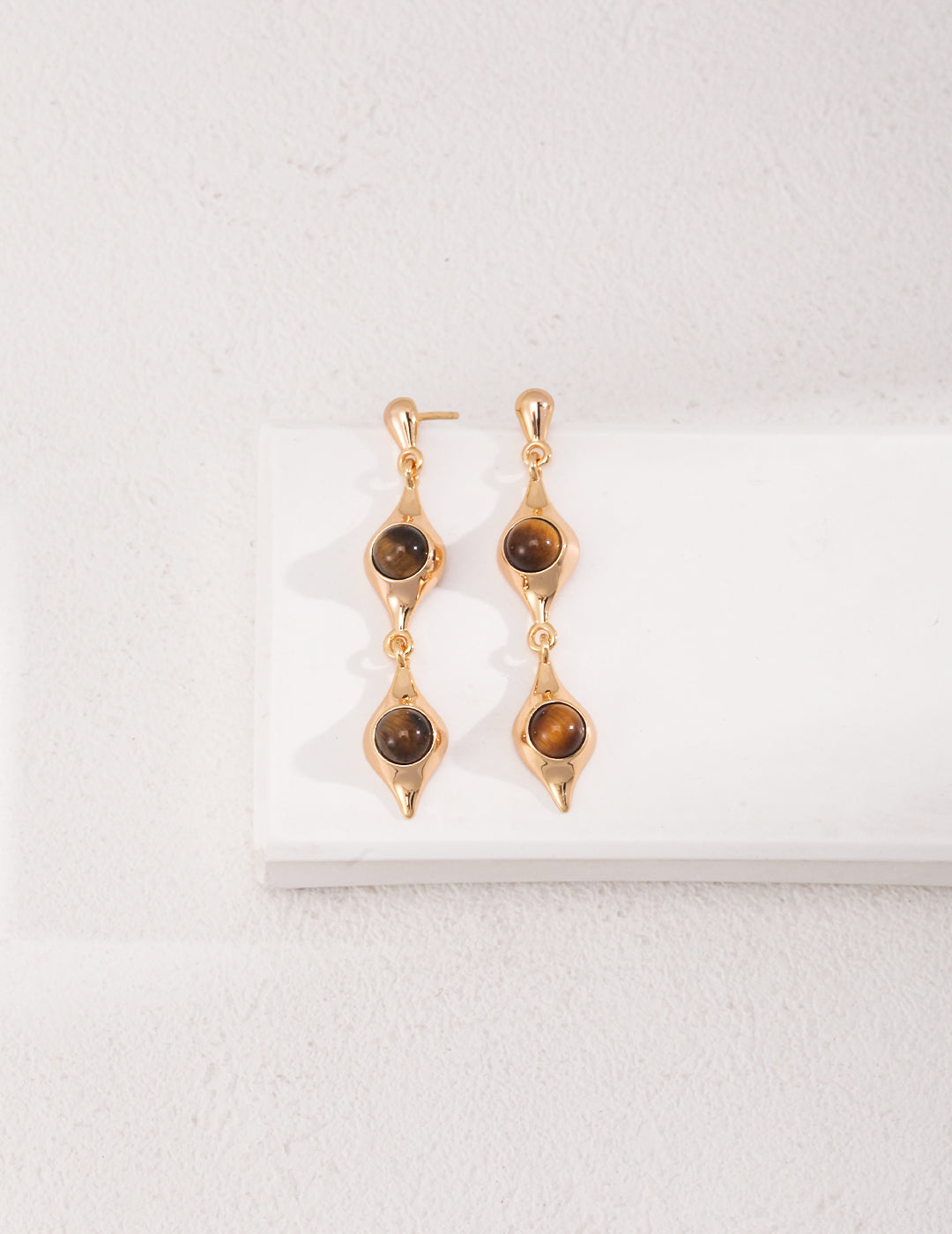 STERLING SILVER DUO-SPINDLE TIGER EYE STONE EARRINGS