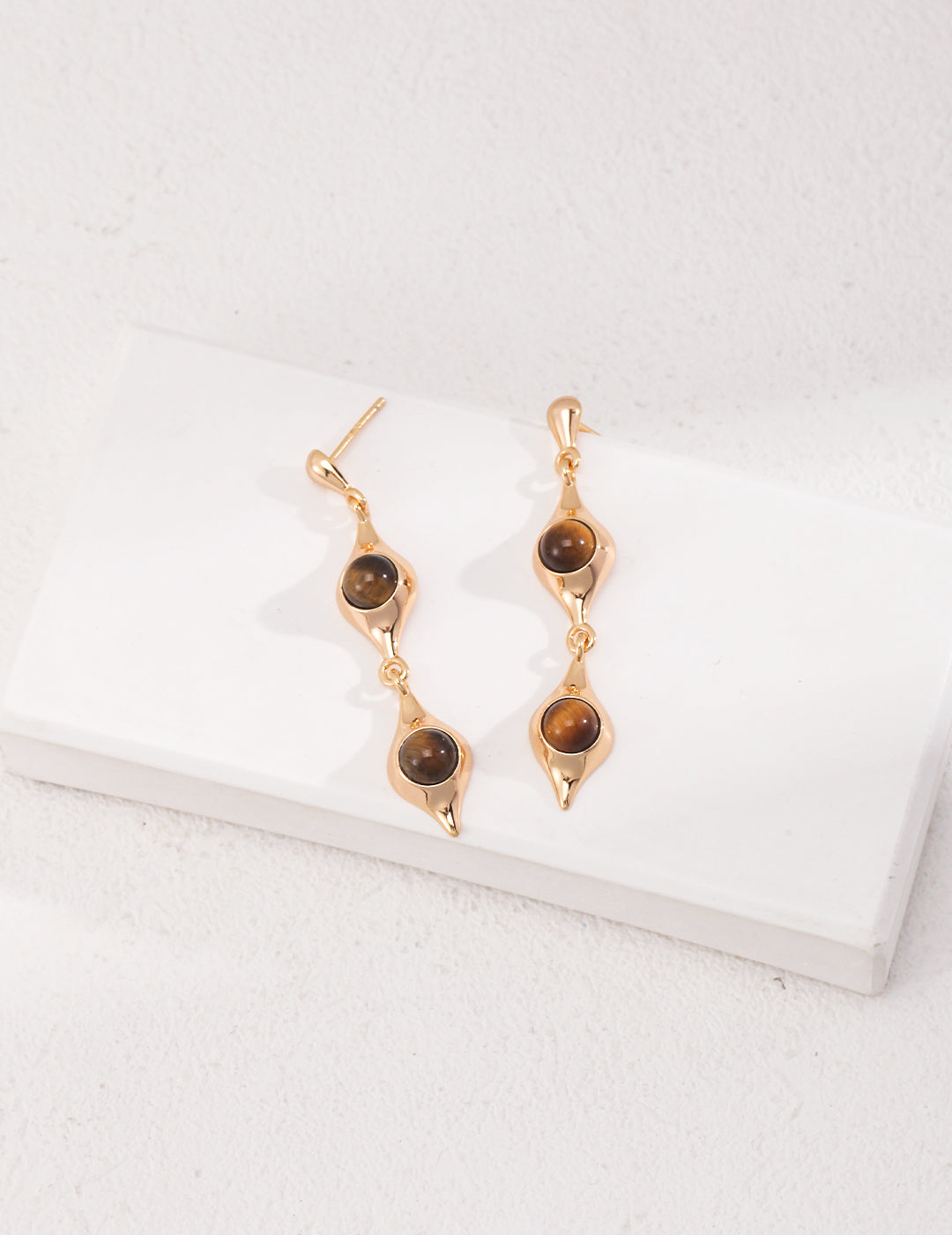 STERLING SILVER DUO-SPINDLE TIGER EYE STONE EARRINGS