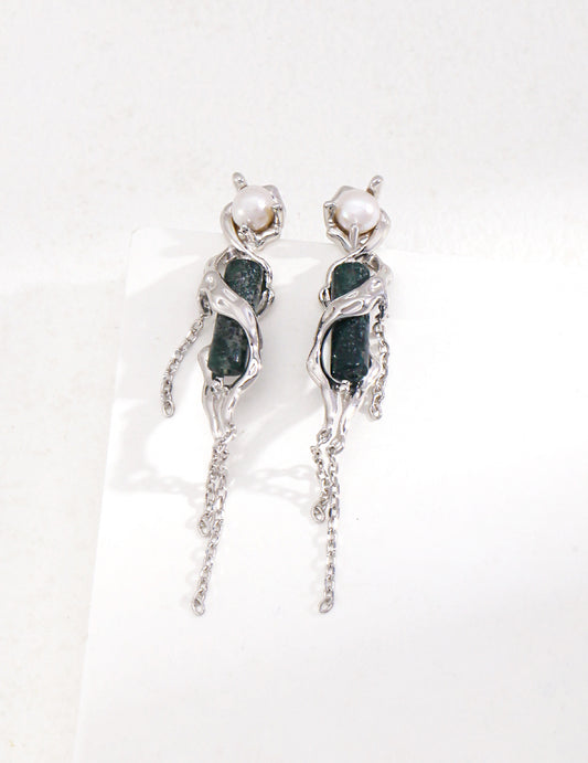 STERLING SILVER AGATE TASSEL EARRINGS