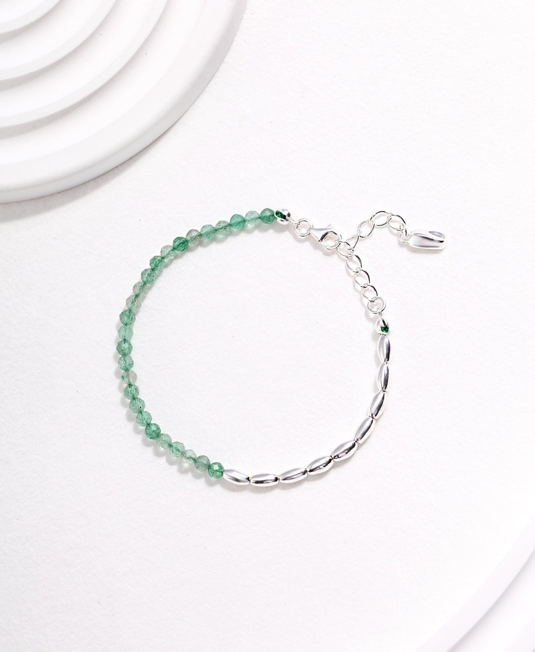 STERLING SILVER GREEN STRAWBERRY CRYSTAL BRACELET