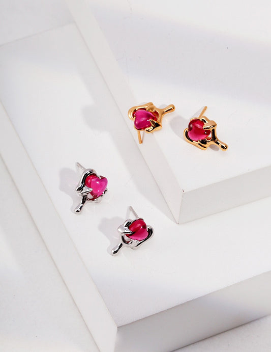 STERLING SILVER GEMSTONE HEART EARRINGS