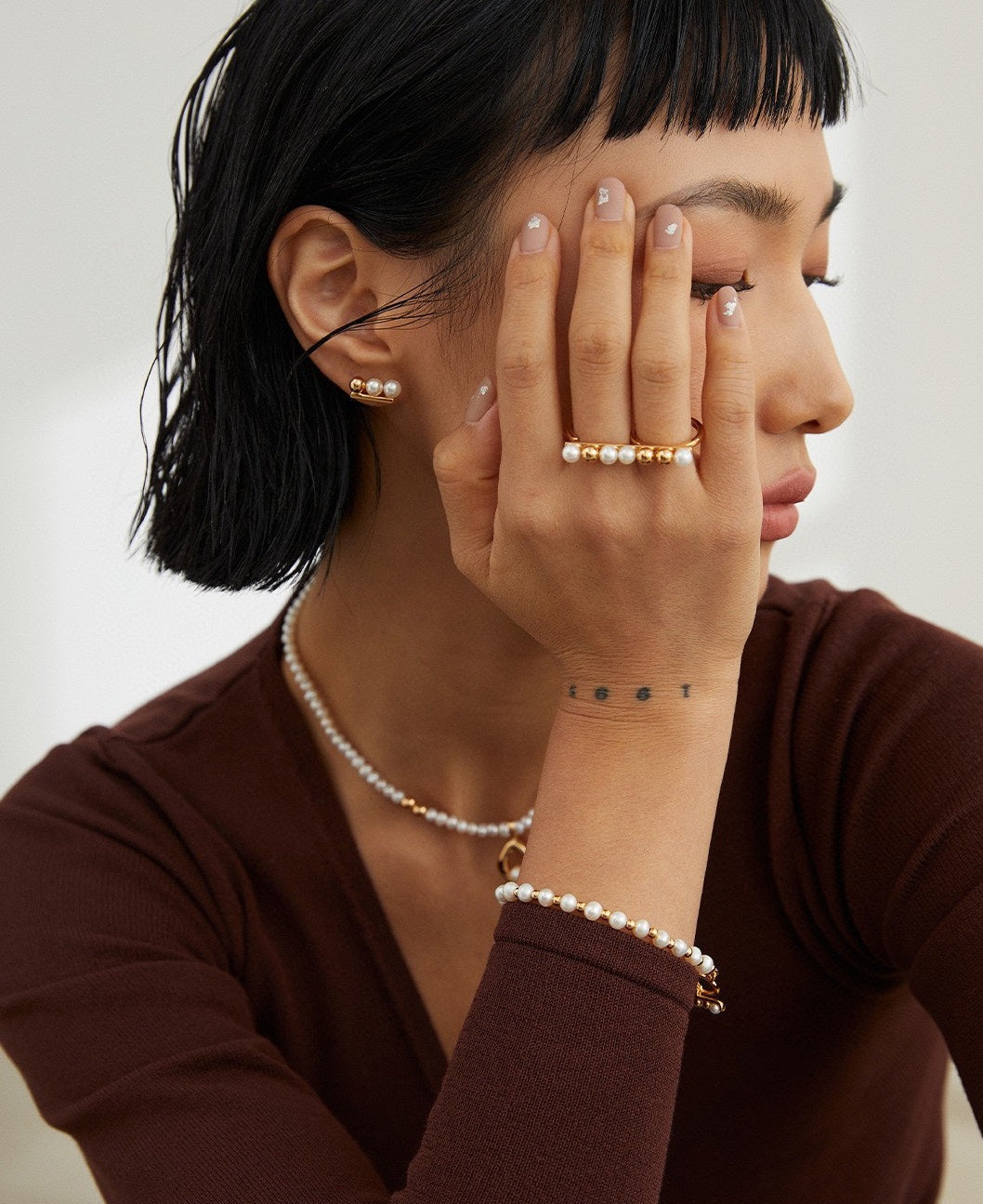 STERLING SILVER BEADS TWO-FINGER RING