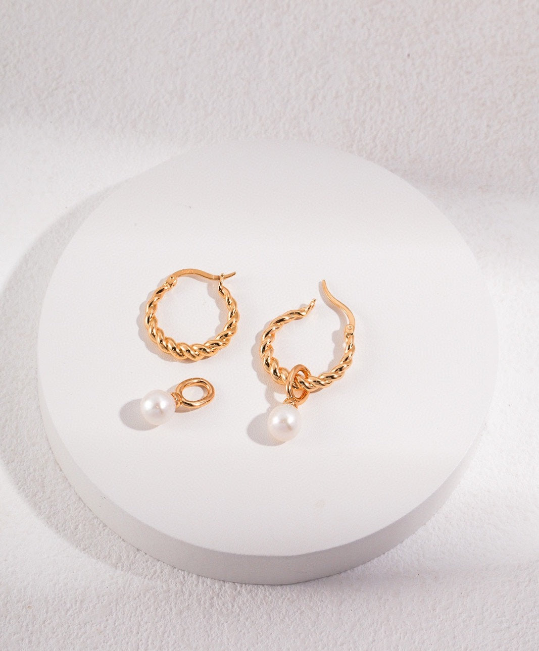 STERLING SILVER PEARL DROP HOOP EARRINGS