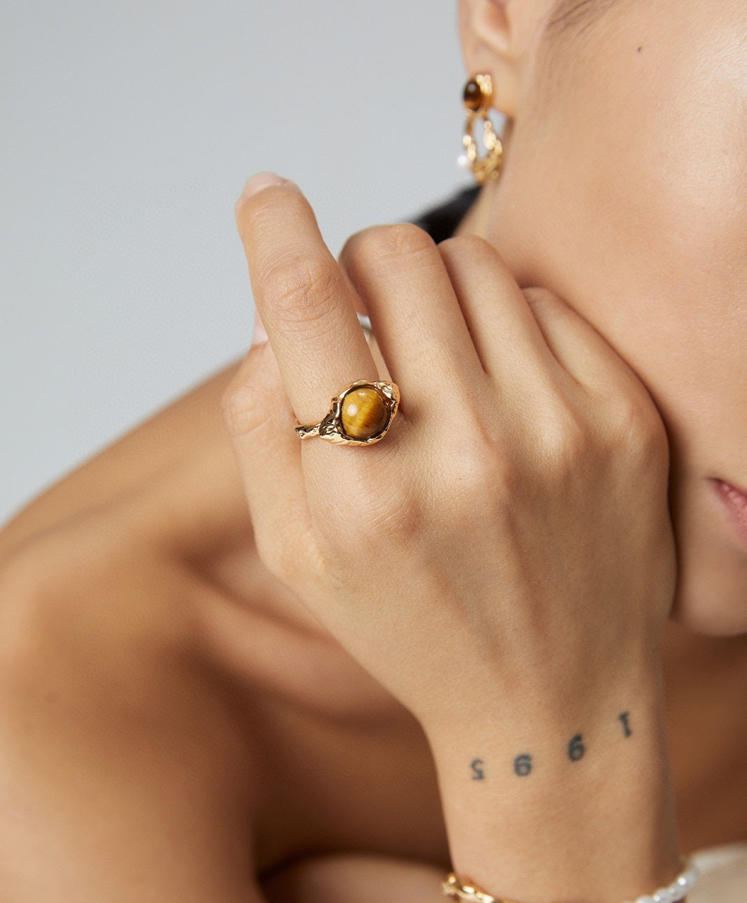 STERLING SILVER TIGER EYE STONE OPEN RING