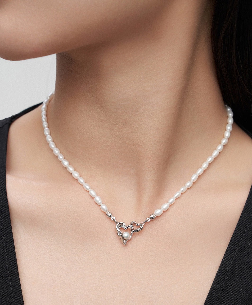 STERLING SILVER LOVE INTERTWINED NATURAL PEARL NECKLACE