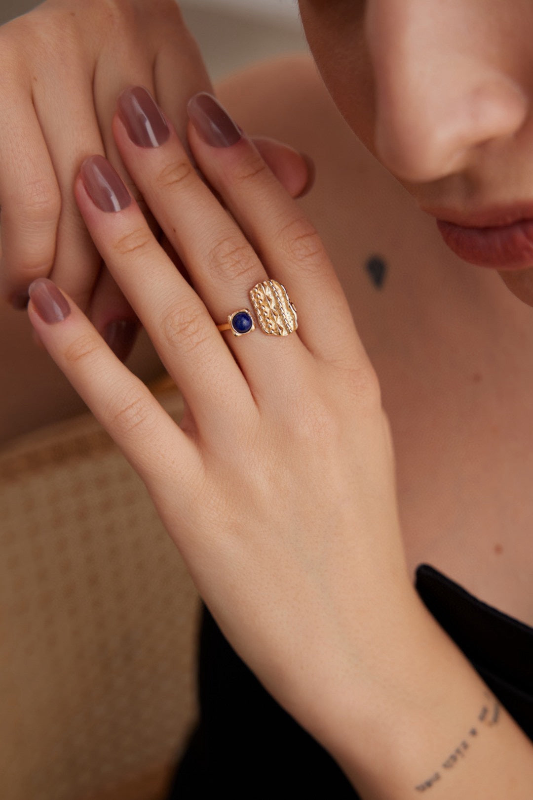 STERLING SILVER NATURAL LAPIS LAZULI OPEN RING