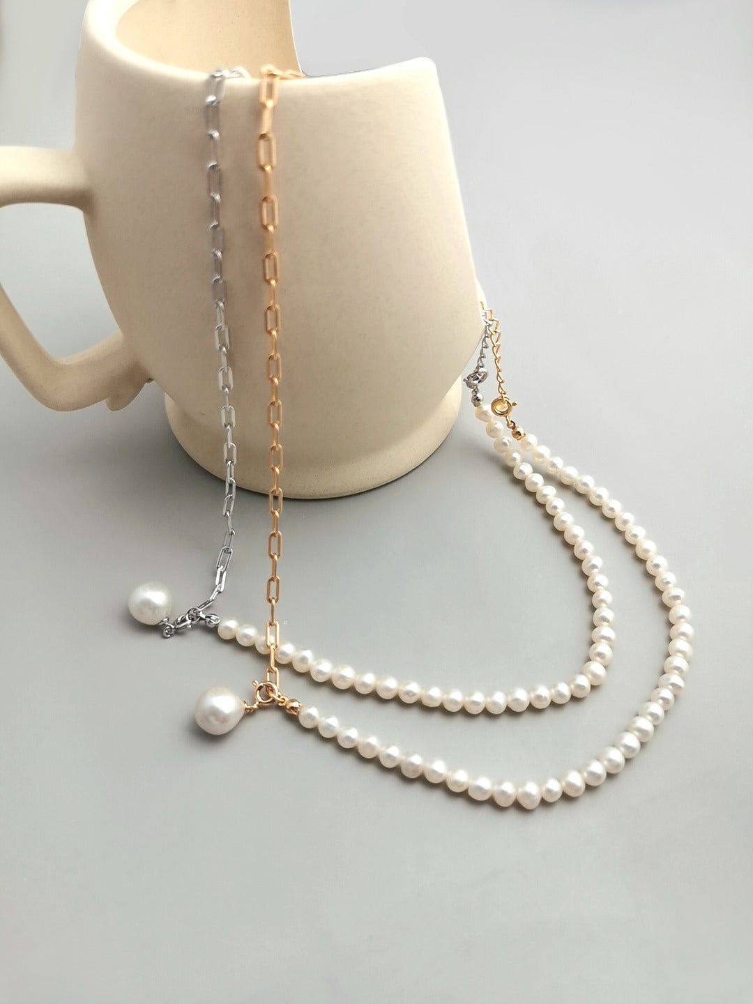 NATURAL PEARL STERLING SILVER PENDANT NECKLACE