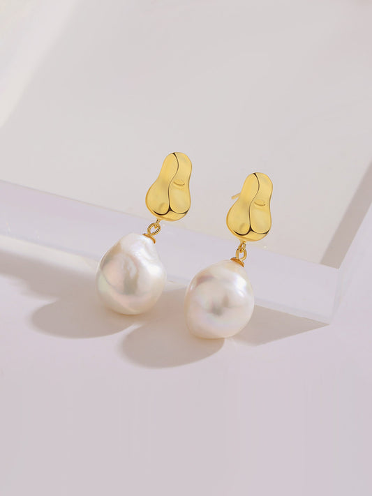 NATURAL BAROQUE PEARL STERLING SILVER CHARM EARRINGS