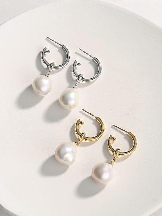 TWO SHAPED BAROQUE PEARL EARRINGS