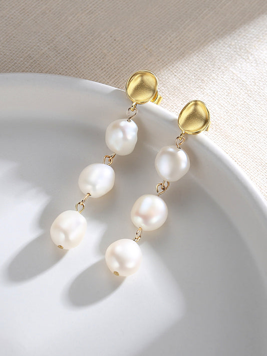 NATURAL BAROQUE PEARL LONG EARRINGS