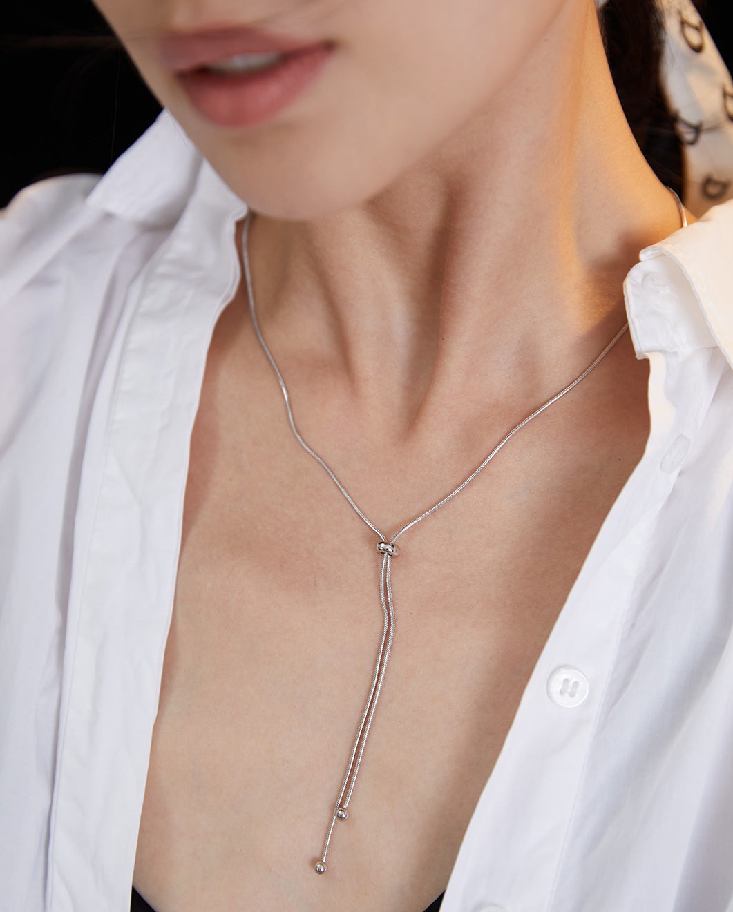 STERLING SILVER LONG ADJUSTABLE SLIDING NECKLACE