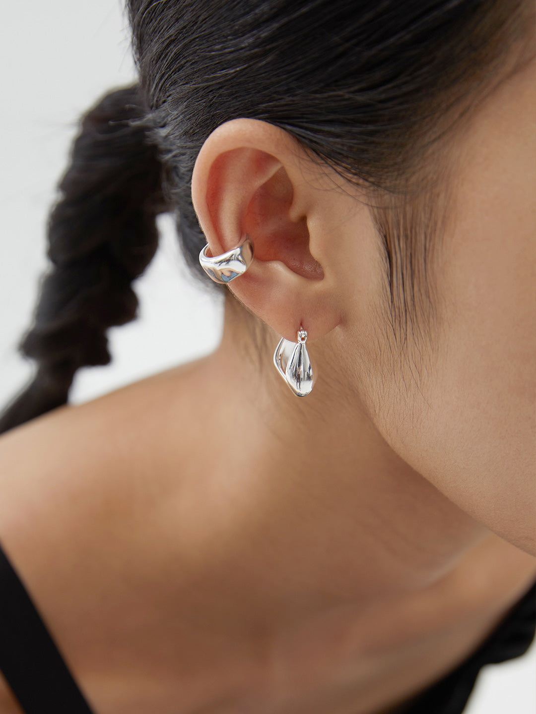 LAVA SERIES PLAIN SILVER SQUARE HOOP EARRINGS