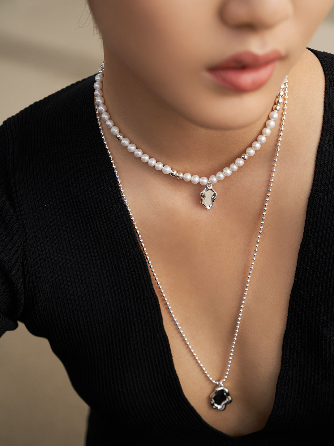 JINBO SERIES CLASSIC SILVER NATURAL PEARL NECKLACE