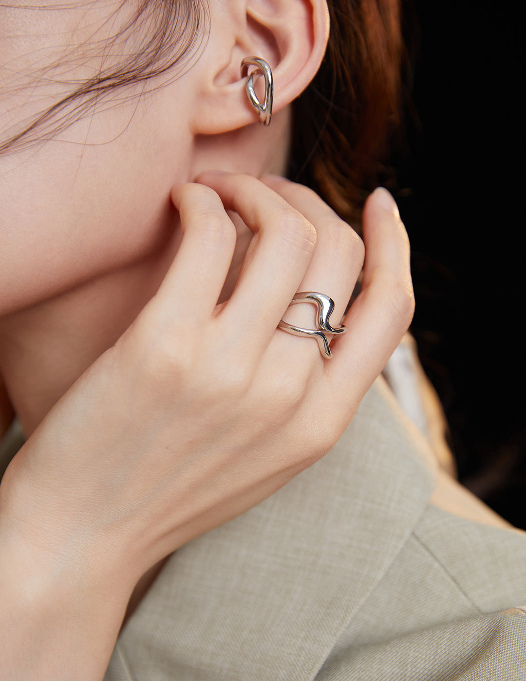 STERLING SILVER GEOMETRIC DOUBLE STACKING RING