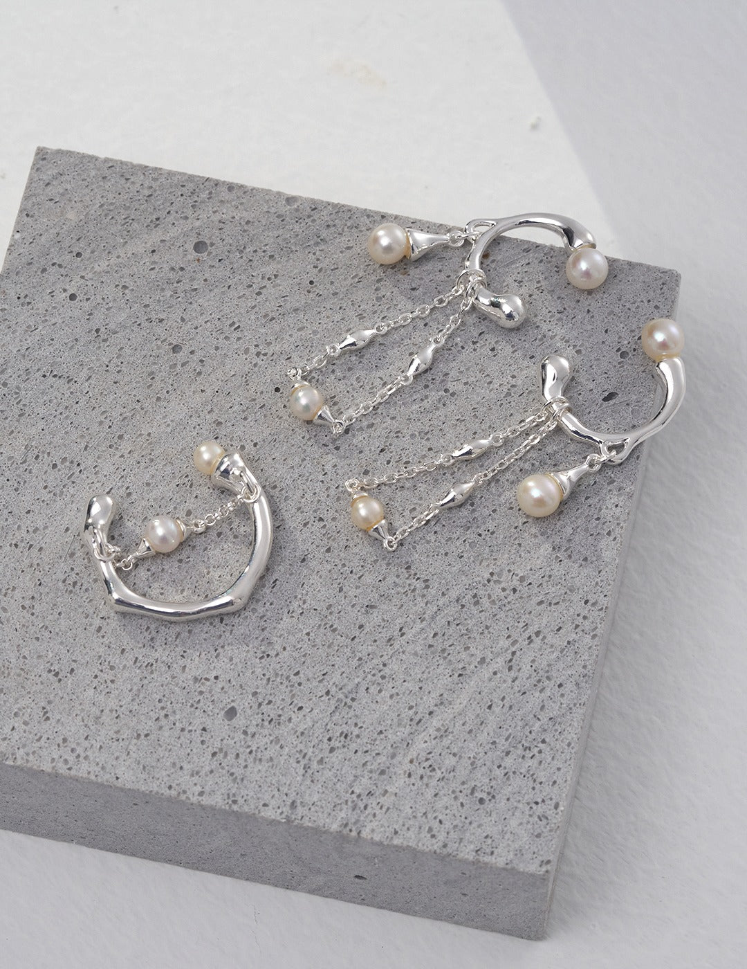 STERLING SILVER SHELL CHAIN DROP EARRINGS