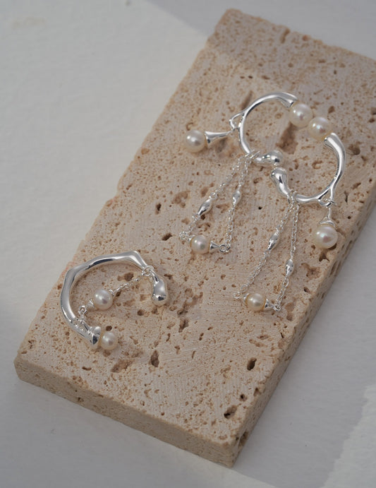 STERLING SILVER SHELL CHAIN DROP EARRINGS