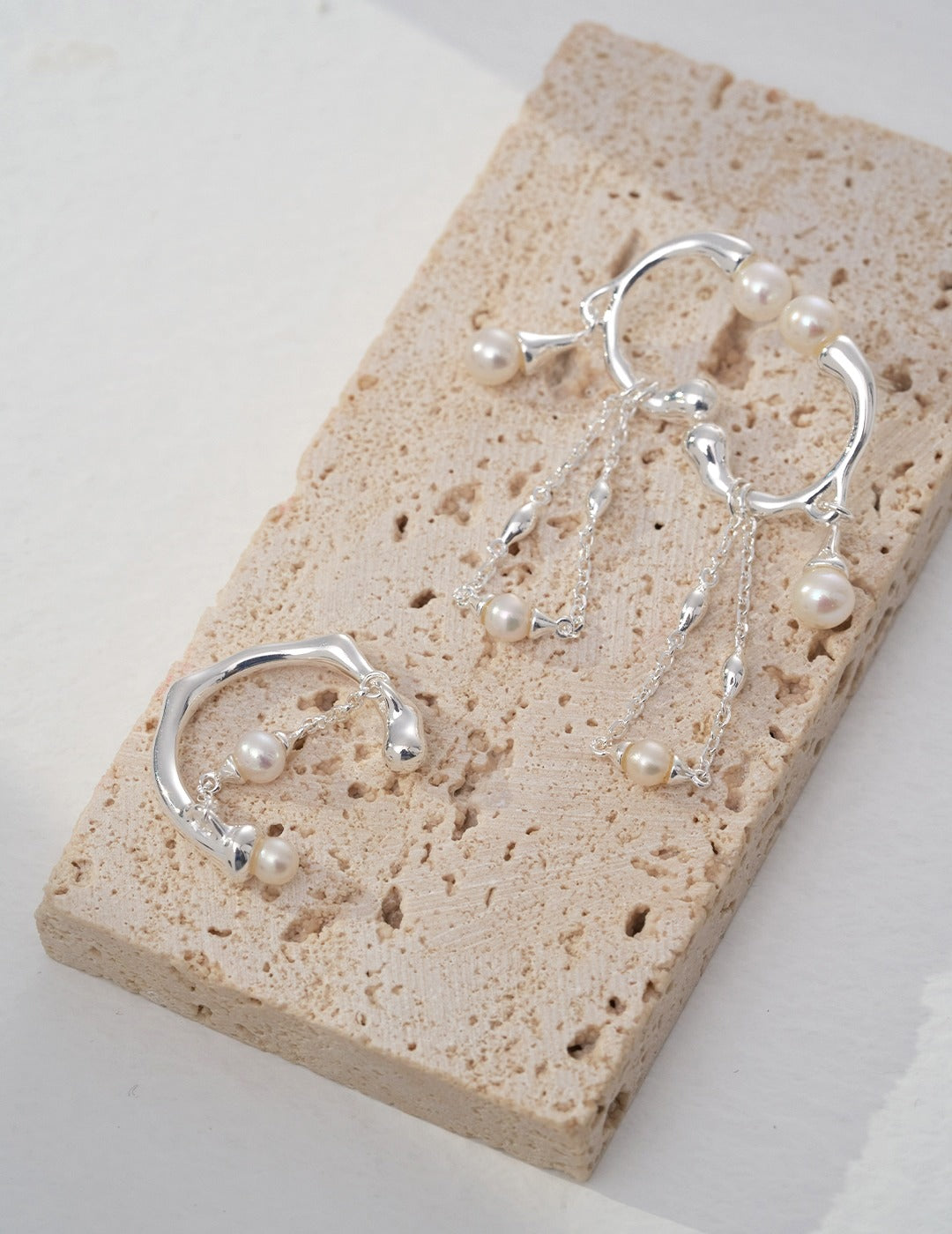 STERLING SILVER SHELL BEADS CHAIN OPEN RING