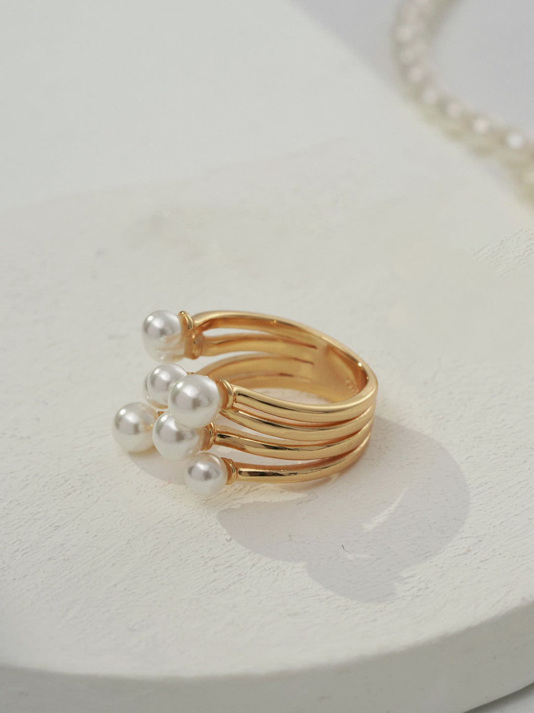 STERLING SILVER SHELL BEADS STACKING CROSSOVER RING