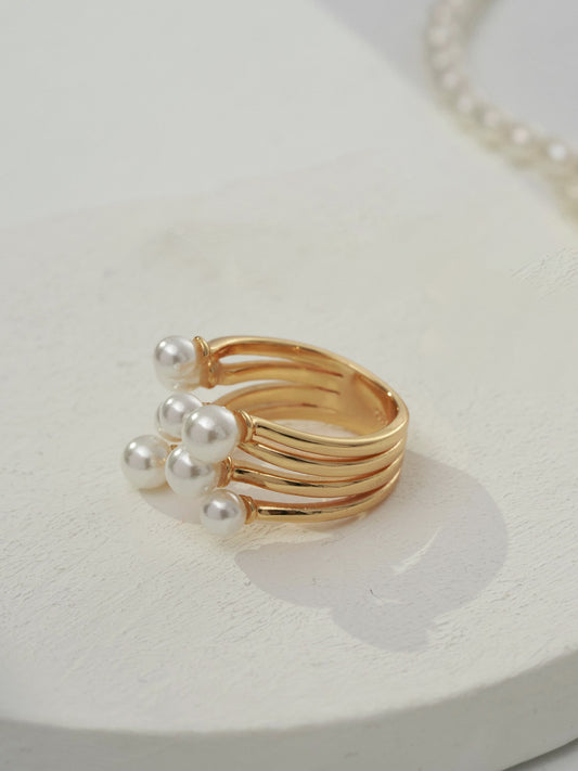 STERLING SILVER SHELL BEADS STACKING CROSSOVER RING