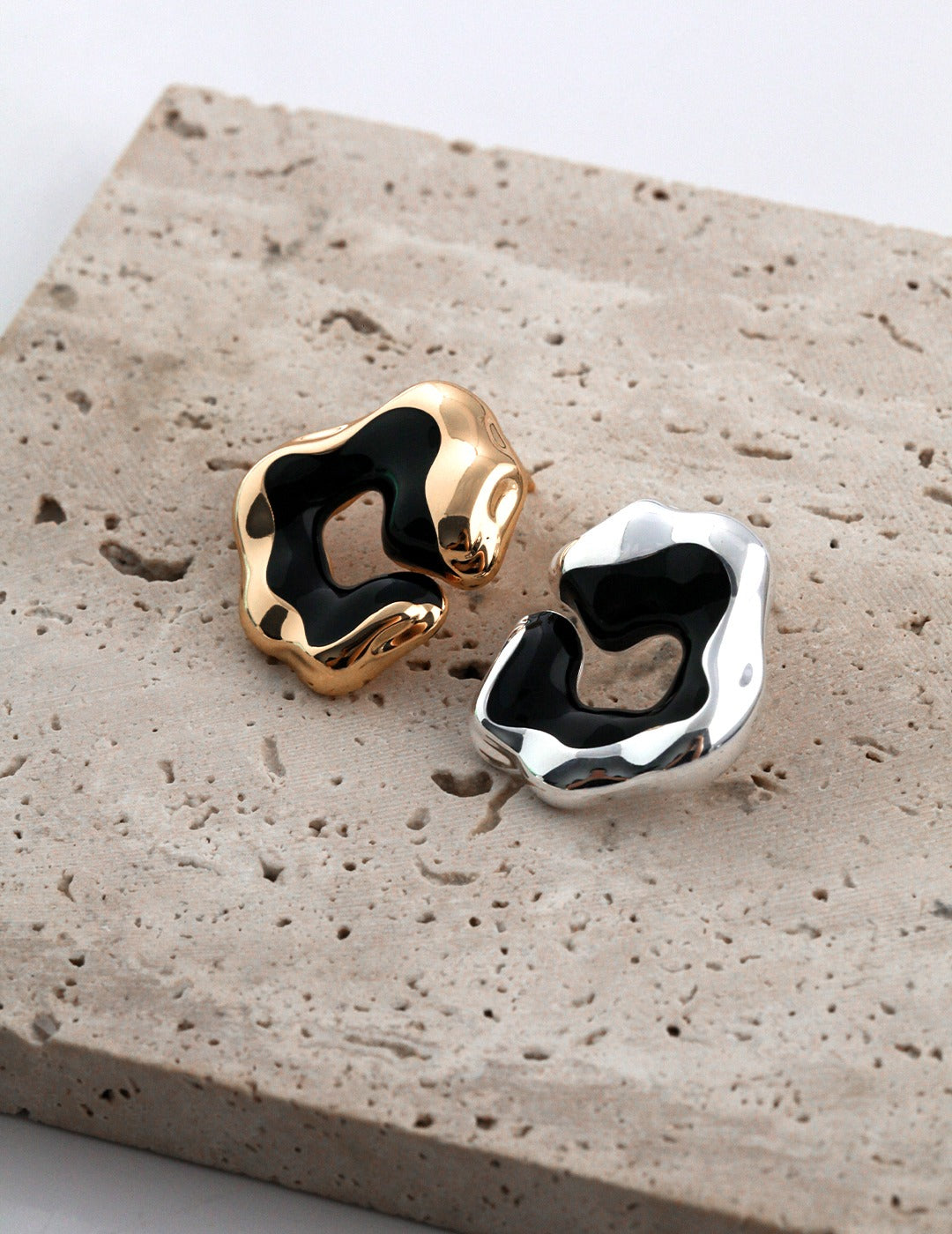 STERLING SILVER DRIP GLAZE TWO TONE EARRINGS