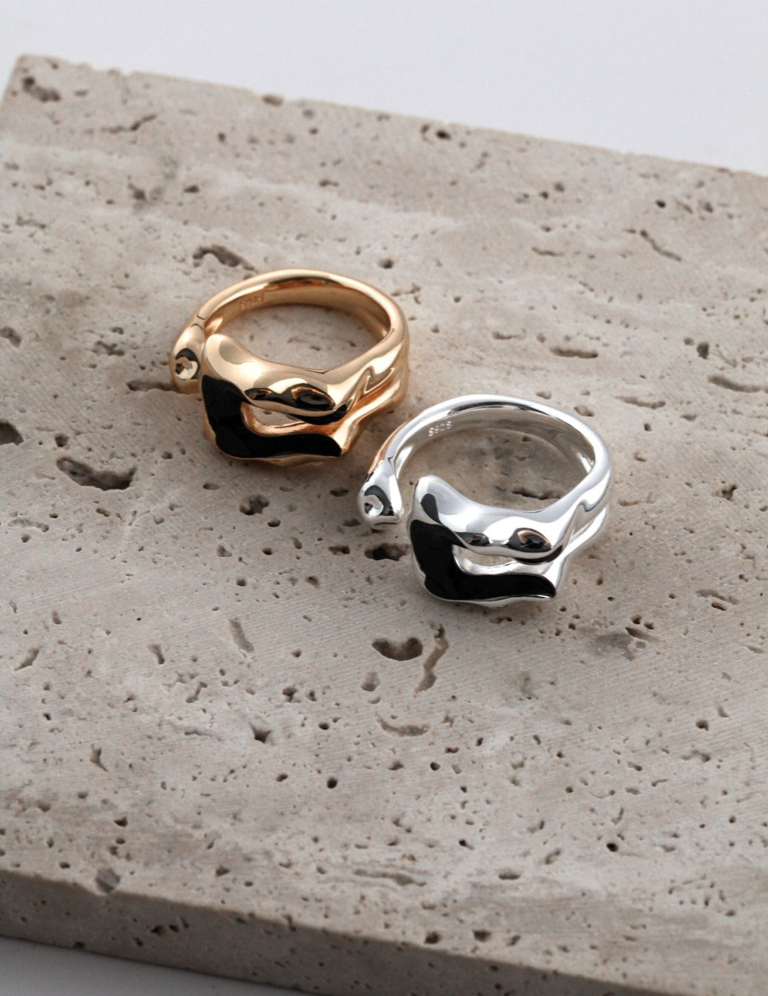 STERLING SILVER DRIP GLAZE TWO-TONE ADJUSTABLE RING