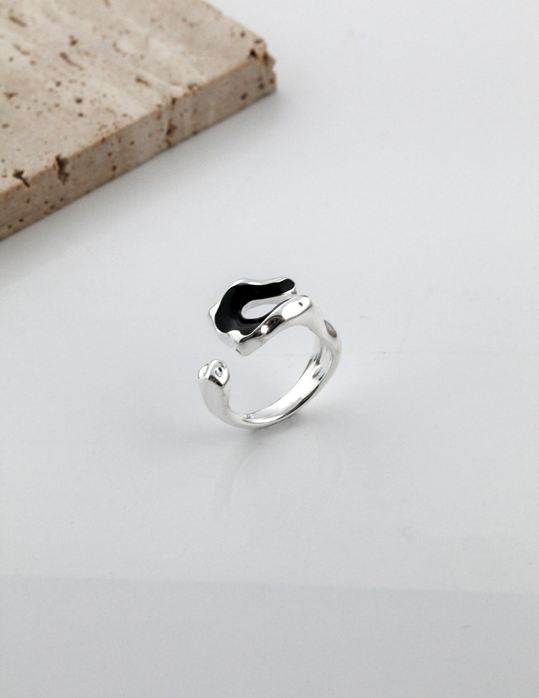 STERLING SILVER DRIP GLAZE TWO-TONE ADJUSTABLE RING