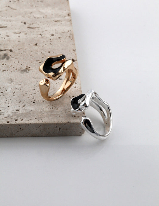 STERLING SILVER DRIP GLAZE TWO-TONE ADJUSTABLE RING