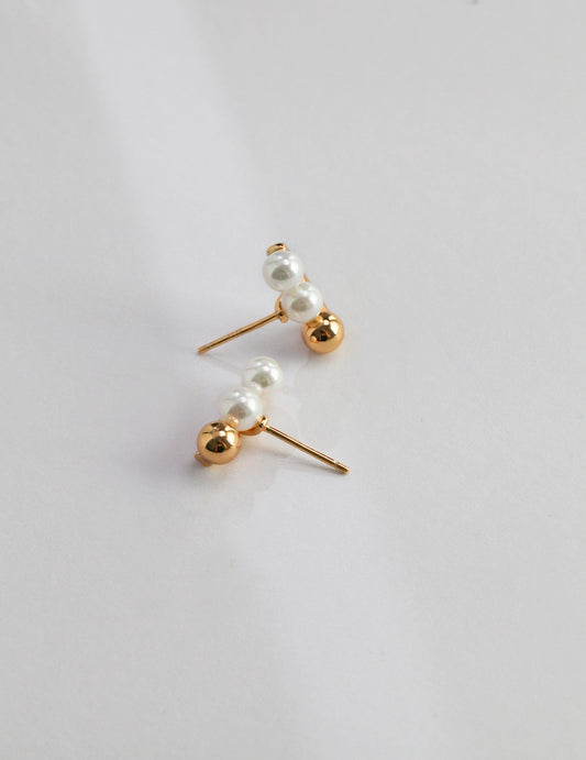 STERLING SILVER DUO PEARL STUD EARRINGS