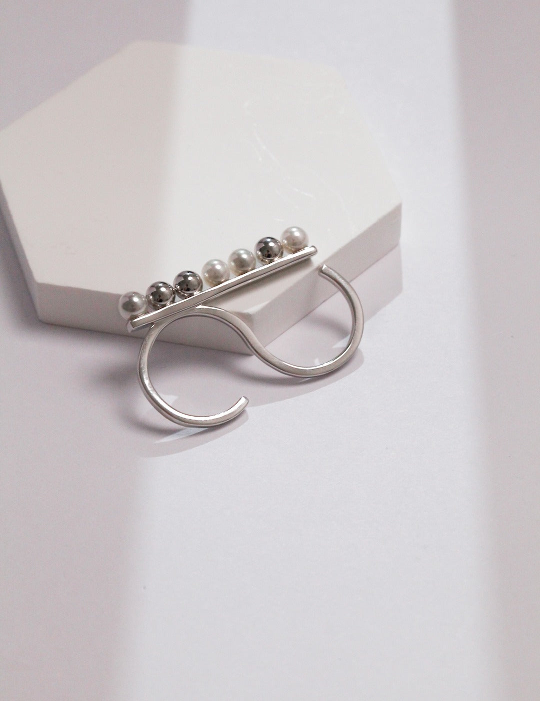 STERLING SILVER BEADS TWO-FINGER RING